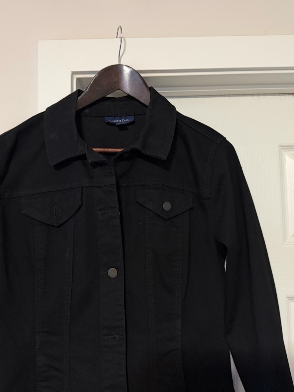 Charter Club Black Denim Button-Up Jacket